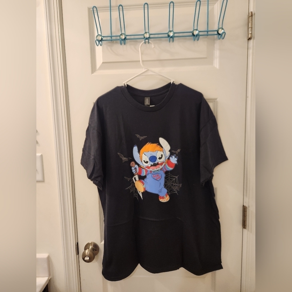 Unisex Black Short Sleeve T Shirt Stitch Chucky Horror Size XL Halloween #E157